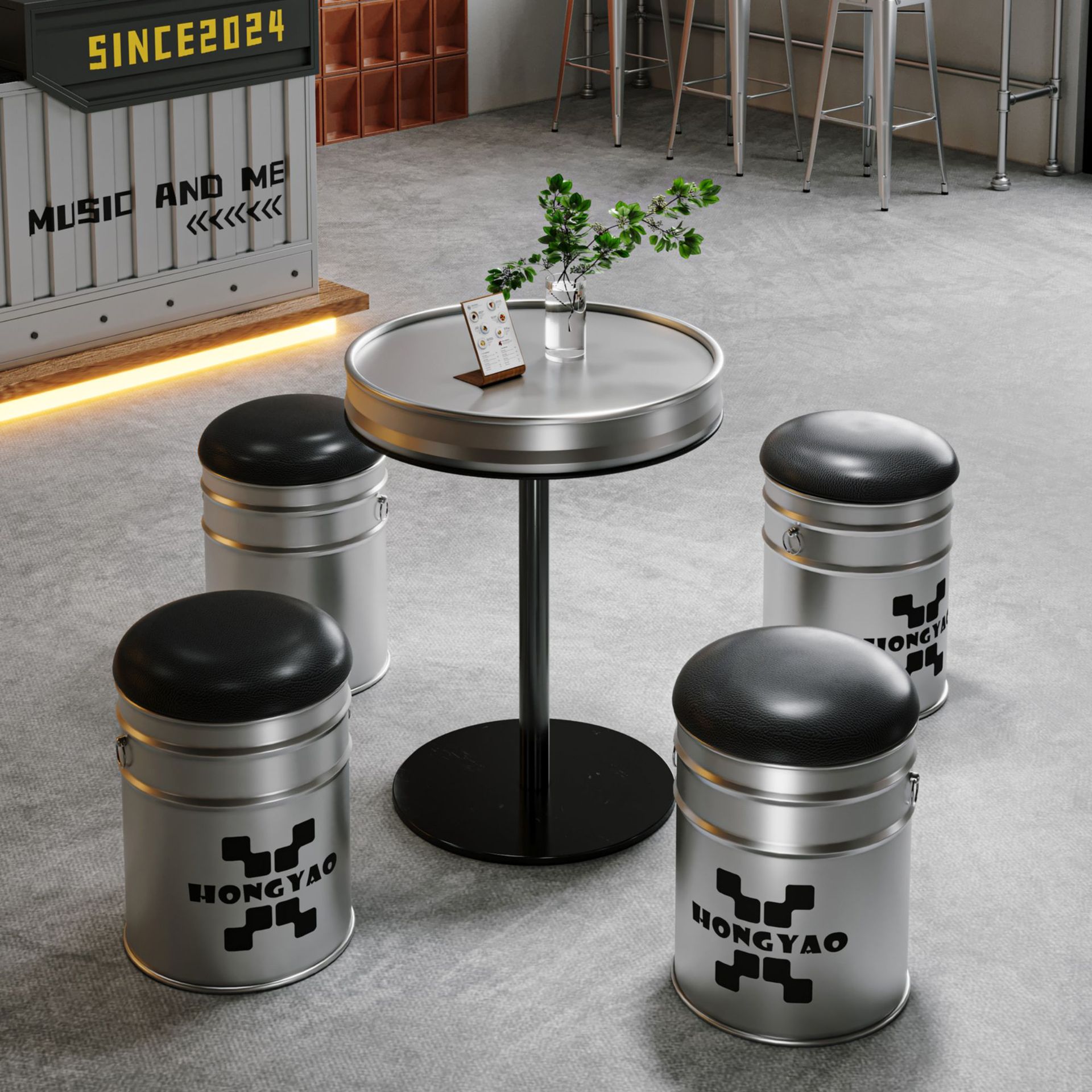 Coffee Tea Lounge - Industriële stijl smeedijzeren ronde kleine kruk