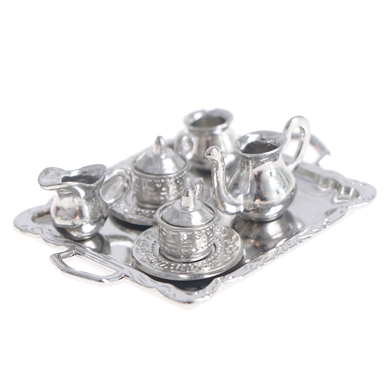 Coffee Tea Game - 10 stks/set 1/12 Poppenhuis Miniatuur Zilveren