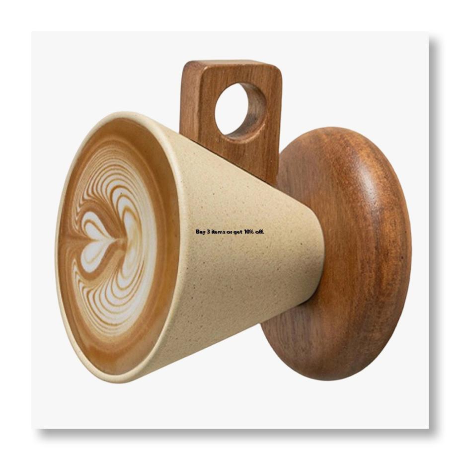 Coffee Tea - Keramische koffiekop & houten lepelset, retro