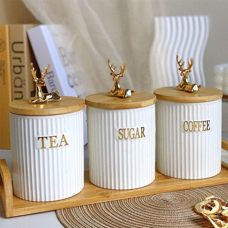 Coffee Tea Sugar Canister Set - 3-delige set Europese witte elanden opslagpot