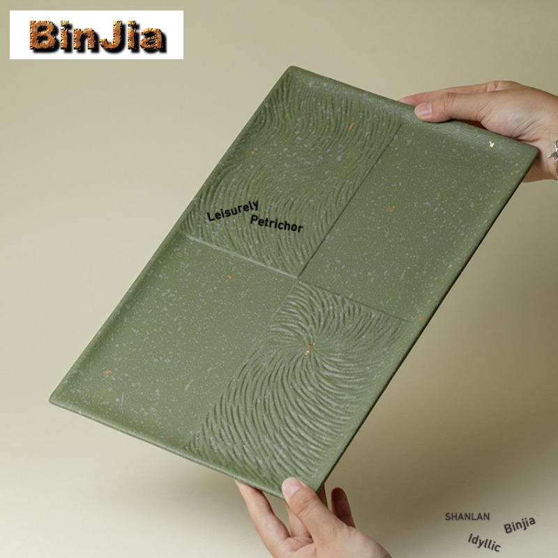 Coffee Tea Green - Groen Grof Aardewerk Rechthoekig Theeblad Snackbord