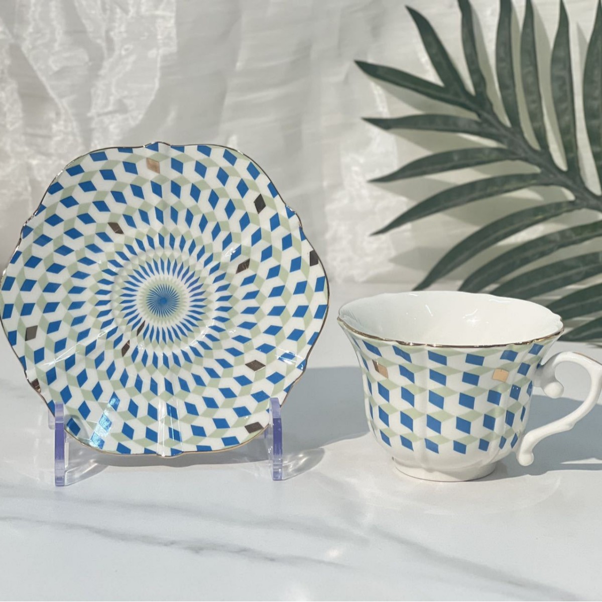 Lichte luxe blauwe en groene p - Coffee Tea Green recensie en prijs