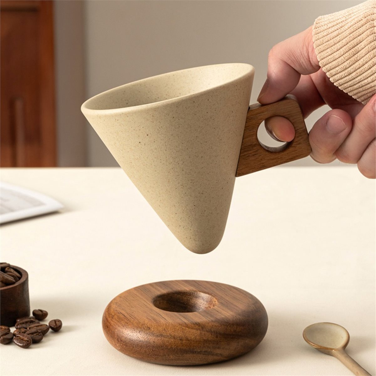 Keramische koffiekop & houten  - Coffee Tea recensie en prijs