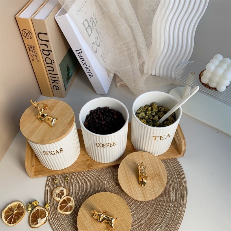 3-delige set Europese witte el - Coffee Tea Sugar Canister Set recensie en prijs