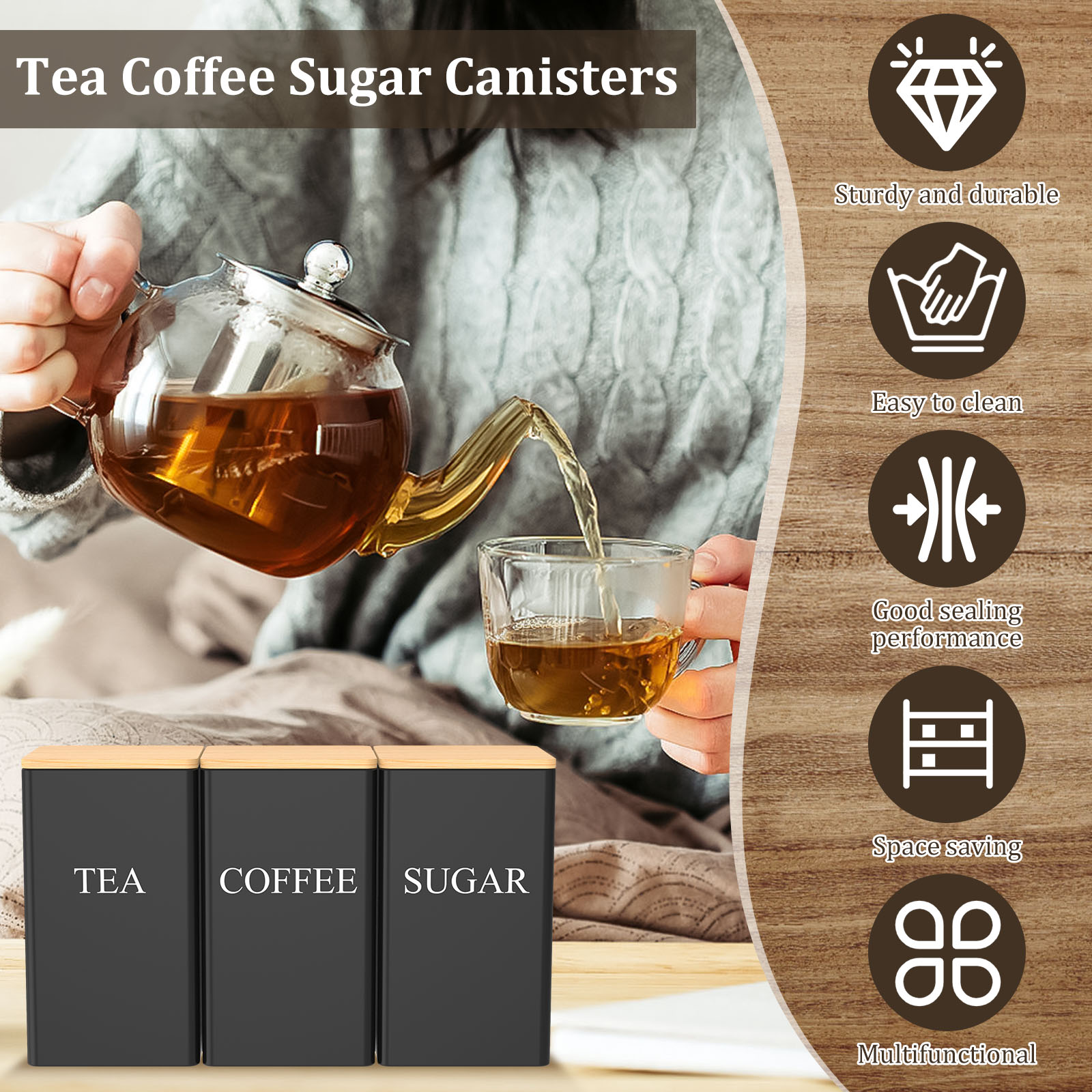 Koffiebonen opslagpot Metalen  - Coffee Tea Sugar Canister Set recensie en prijs